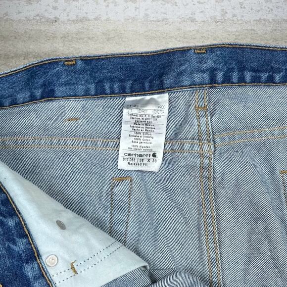 Vintage Carhartt Jeans Relaxed Fit Medium Wash Work Wear Denim Leather Logo 90s - Picture 4 of 4